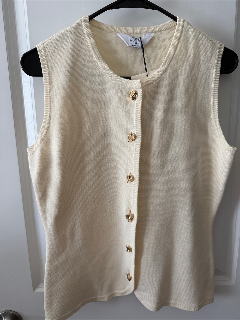 Primark Cream Sleeveless Knit Shell with Gold-Tone Buttons- small